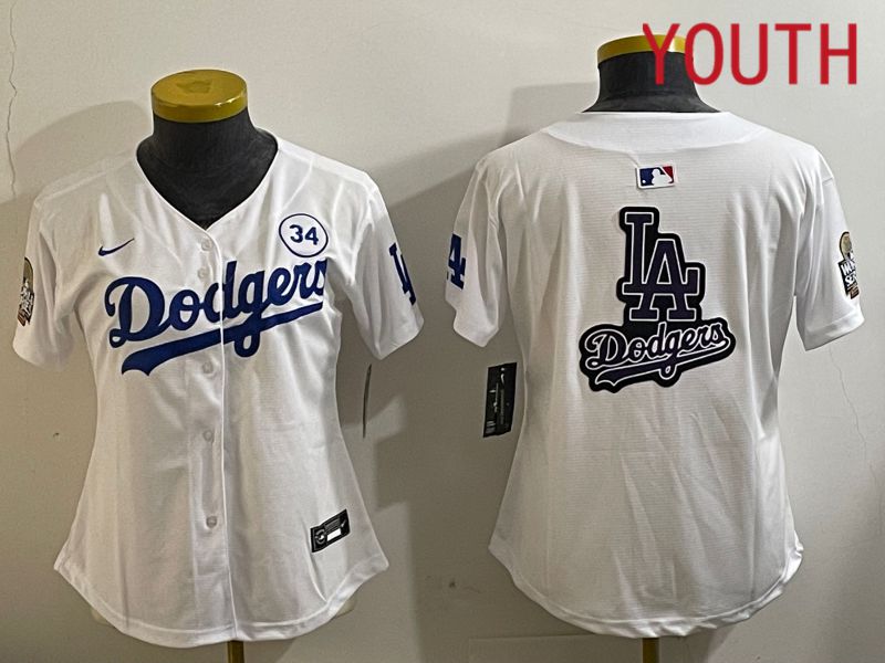 Youth Los Angeles Dodgers Blank White Game 2024 Nike MLB Jersey style 11216